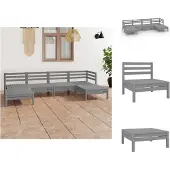 vidaXL 6-tlg. Garten-Lounge-Set Grau Massivholz Kiefer - Gartenmöbel-Sets