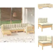 vidaXL 6-tlg. Garten-Lounge-Set mit Creme Kissen Massivholz Kiefer - Gartenmöbel-Sets