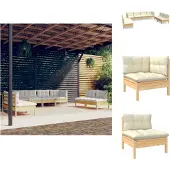 vidaXL 8-tlg. Garten-Lounge-Set mit Creme Kissen Massivholz Kiefer - Gartenmöbel-Sets