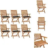 vidaXL Klappbare Gartenstühle mit Kissen 6 Stk. Massivholz Teak - Gartenstühle