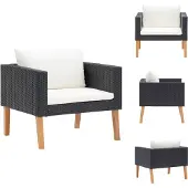 vidaXL 1-Sitzer-Gartensofa mit Auflagen Poly Rattan Schwarz - Gartensofas