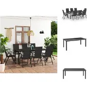 vidaXL 9-tlg. Garten-Essgruppe Schwarz - Gartenmöbel-Sets