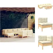 vidaXL 9-tlg. Garten-Lounge-Set mit Creme Kissen Kiefernholz - Gartenmöbel-Sets