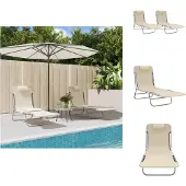 vidaXL Sonnenliegen Klappbar 2 Stk. Creme Textilene und Stahl - Sonnenliegen