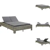 vidaXL 2-Personen-Sonnenliege mit Auflage Grau Poly Rattan - Gartenbetten