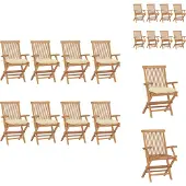vidaXL Gartenstühle mit Cremeweißen Kissen 8 Stk. Massivholz Teak - Gartenstühle