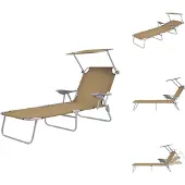 vidaXL Klappliege mit Sonnenschutz Stahl Taupe - Sonnenliegen