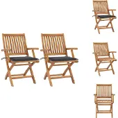 vidaXL Gartenstühle 2 Stk. mit Anthrazit Kissen Massivholz Teak - Gartenstühle