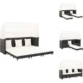 vidaXL Ausziehbares 3-Sitzer-Schlafsofa mit Dach Poly Rattan Schwarz - Gartensofas