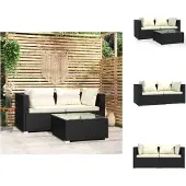 vidaXL 3-tlg. Garten-Lounge-Set mit Auflagen Schwarz Poly Rattan - Gartenmöbel-Sets