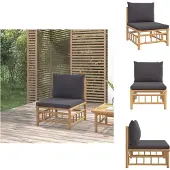 vidaXL Garten-Mittelsofa mit Dunkelgrauen Kissen Bambus - Gartensofaelemente