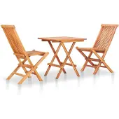 The Living Store 3-tlg. Bistroset mit Cremeweißen Kissen Massivholz Teak