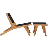 The Living Store Sonnenliege mit Fußablage Massivholz Teak und Seil