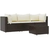 The Living Store 4-tlg. Garten-Lounge-Set mit Kissen Braun Poly Rattan