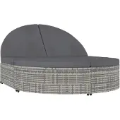 The Living Store Doppel-Sonnenliege mit Kissen Poly Rattan Grau