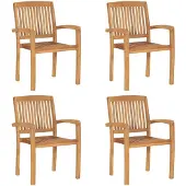 The Living Store Stapelbare Gartenstühle mit Kissen 4 Stk. Massivholz Teak
