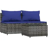 The Living Store 3-tlg. Garten-Lounge-Set mit Kissen Grau Poly Rattan