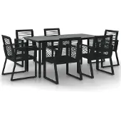 The Living Store 7-tlg. Garten-Essgruppe Schwarz PVC-Rattan