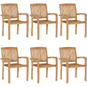 The Living Store Stapelbare Gartenstühle mit Kissen 6 Stk. Massivholz Teak