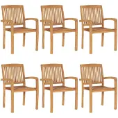 The Living Store Stapelbare Gartenstühle mit Kissen 6 Stk. Massivholz Teak