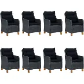The Living Store 9-tlg. Garten-Essgruppe mit Auflagen Poly Rattan Dunkelgrau
