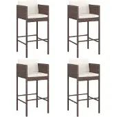 The Living Store Barhocker 4 Stk. mit Kissen Braun Poly Rattan