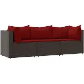 The Living Store 3-tlg. Garten-Lounge-Set mit Kissen Braun Poly Rattan
