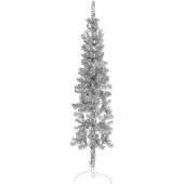 The Living Store Künstlicher Halb-Weihnachtsbaum Ständer Schlank Silbern 150 cm