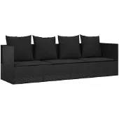 The Living Store Outdoor-Loungebett mit Kissen Schwarz Poly Rattan