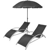 The Living Store Sonnenliegen mit Schirm Aluminium Schwarz