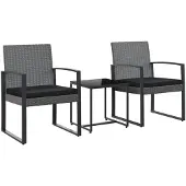 The Living Store 3-tlg. Garten-Essgruppe mit Kissen Dunkelgrau PP-Rattan