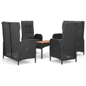 The Living Store 5-tlg. Garten-Essgruppe mit Kissen Schwarz Poly Rattan