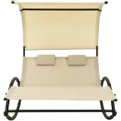The Living Store Doppel-Sonnenliege mit Sonnendach Textilene Creme
