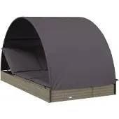 The Living Store 2-Personen-Sonnenliege mit Dach Grau 211x112x140 Poly Rattan