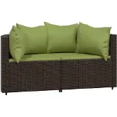 The Living Store Garten-Ecksofas mit Kissen 2 Stk. Braun Poly Rattan