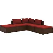 The Living Store 5-tlg. Garten-Lounge-Set mit Kissen Poly Rattan Braun