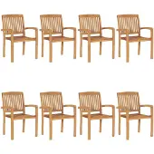 The Living Store Stapelbare Gartenstühle mit Kissen 8 Stk. Massivholz Teak