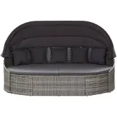 The Living Store Outdoor-Loungebett mit Dach Grau