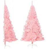 The Living Store Künstlicher Halb-Weihnachtsbaum mit Ständer Rosa 240 cm PVC