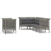 The Living Store 7-tlg. Garten-Lounge-Set mit Kissen Grau Poly Rattan