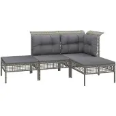 The Living Store 4-tlg. Garten-Lounge-Set mit Kissen Grau Poly Rattan