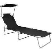 The Living Store Klappliege mit Sonnenschutz Schwarz Aluminium