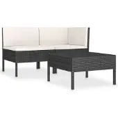 The Living Store 3-tlg. Garten-Lounge-Set mit Auflagen Poly Rattan Schwarz