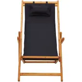 The Living Store Klappbarer Strandstuhl Eukalyptus Massivholz und Stoff Schwarz