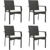 The Living Store Gartenstühle mit Kissen 4 Stk. Poly Rattan Schwarz