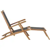 The Living Store Liegestuhl mit Fußablage Massivholz Teak Schwarz