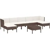 The Living Store 8-tlg. Garten-Lounge-Set mit Auflagen Poly Rattan Braun