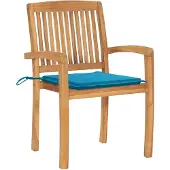 The Living Store Gartenstühle 2 Stk. mit Blauen Kissen Massivholz Teak