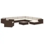 The Living Store 12-tlg. Garten-Lounge-Set mit Auflagen Poly Rattan Braun