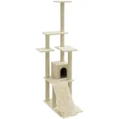 The Living Store Kratzbaum mit Sisal-Kratzsäulen Creme 155 cm